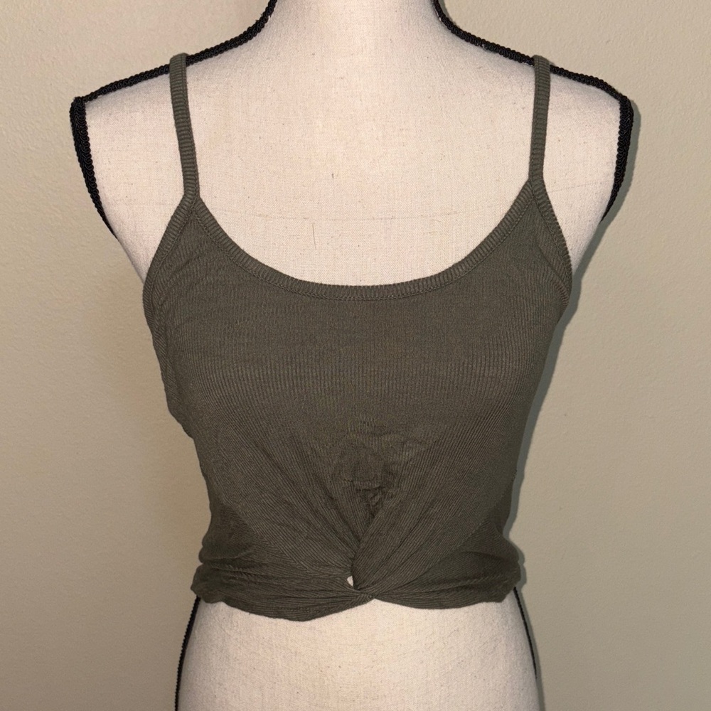 Olive Green Ribbed Twist Front Cami Top